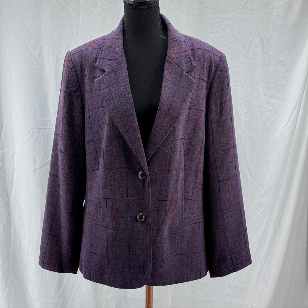 Vintage 90's Sag Harbor Purple Plaid Blazer 2 Button Jacket Women's Size 18